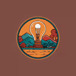 a light bulb and mountains in the background,a logo designed with a light bulb on it