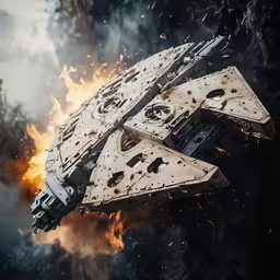 an illustration of a star wars battle ship in flames