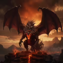 an animated monster attacking a dragon on top of a mountain