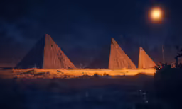 a bunch of tall pyramids that are on the grass