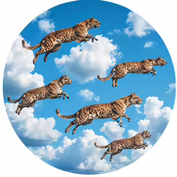 six big cats running through the sky together
