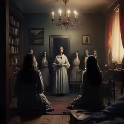 a group of people standing in front of a mirror