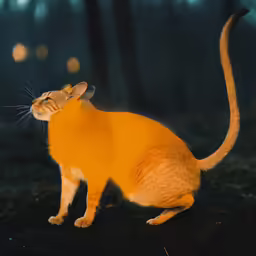 an orange cat is staring in the night