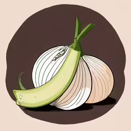 a couple of garlics and an onion sitting in the middle of it