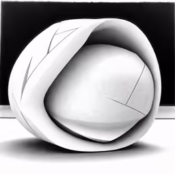 the abstract ball is next to the square window