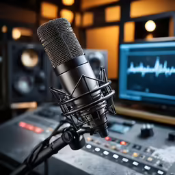 a close up shot of a microphone and soundboard