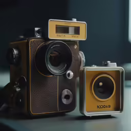a brown kodak camera and its case