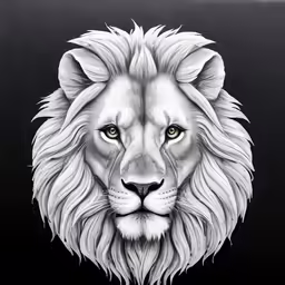 a white lion face on a black background