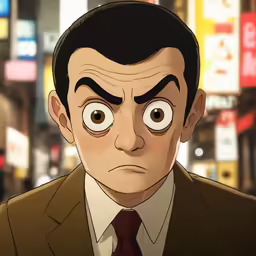 anime cartoon man with a surprised look on his face