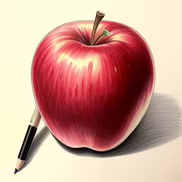 an apple with a pencil sitting in it