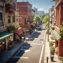 there are a few people walking down this street