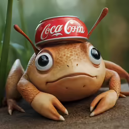 a very cute little crab wearing a red coke can