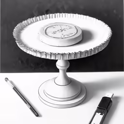 a tray holding a knife and a cupcake on top