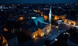 the view of town from high above at night