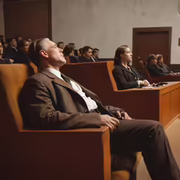 two people are in business attire as the others sit on the court