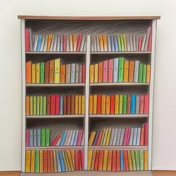 a colorful book shelf with many books on it