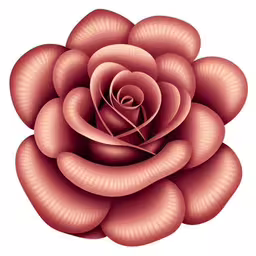 a realistic pink rose flower with detailed lines,a flower that has a long stem and is very big,a large pink rose with a center of leaves on it,a large pink flower on a white background,a flower that looks like it is growing in the grass