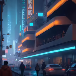 some people on a street near some buildings