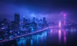a night cityscape with city lights and neon lights