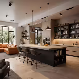 the open floor plan of this kitchen has been updated
