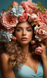 a beautiful young blond woman wearing a flower crown