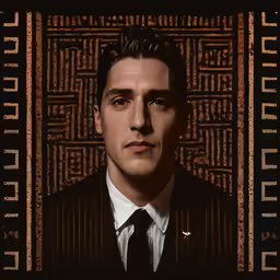 the man is wearing a tie and looking into the camera