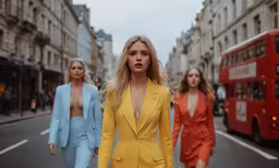 the models are dressed in all yellow and blue