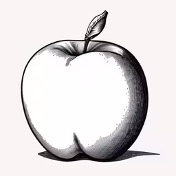 an engraving - style image of an apple with stem,an apple is shown on a white background