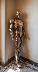 an action figure is posed in a corner of a room
