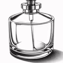 a sketched photo of a glass bottle with a spoon in it