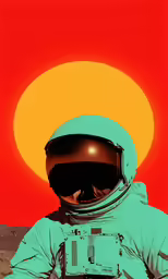 an art print of an astronaut with a sunset background