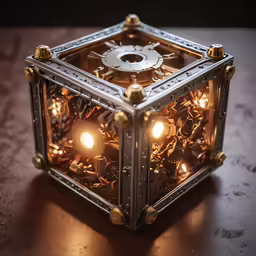 a metal object sitting on top of a wooden table