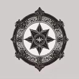 an ornate drawing in black and white, with the star on it,the design is of an octagonal circle with decorative shapes and a star at the center
