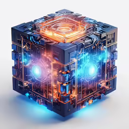 an industrial and futuristic object with bright lights
