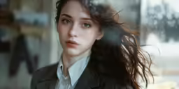 a close up of a woman with long hair