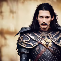 a man with a moustache on and a full body of armor