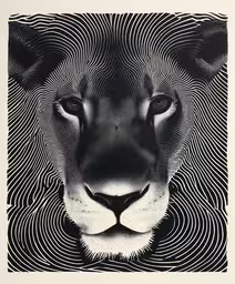 a black and white drawing of a lion
