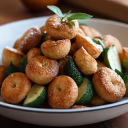 a large white bowl filled with vegetables covered in powdered sugar