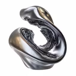 an abstract sculpture made of metal on a white background
