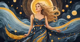 a painting of a woman in a blue dress