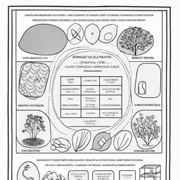 a diagram of plants and flowers that includes a tree
