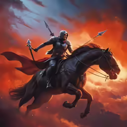 a knight with armor on riding a horse
