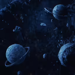 several planetary planets floating in the dark blue sky