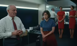 people dressed in business attire standing in an office