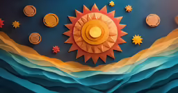 a colorful, artistic background with lots of coins