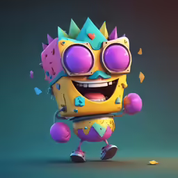 a character is playing with paper hearts and confetti