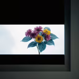 the black frames hold some colorful flowers