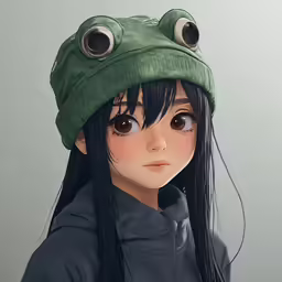 a drawing of an anime girl wearing a frog hat