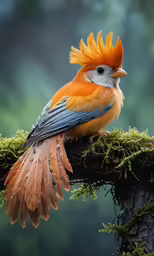 a colorful bird with bright red feathers on a tree branch