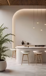 a very stylish white kitchen with lots of natural light
